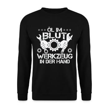 Öl Im Blut Werkzeug In der Hand - Unisex Pullover - Schwarz - Vorne - Alina (178cm) & Michal (187cm)