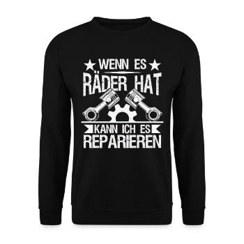 Wenn Es Räder Hat Kann Ich Es Reparieren - Unisex Pullover - Schwarz - Vorne - Alina (178cm) & Michal (187cm)