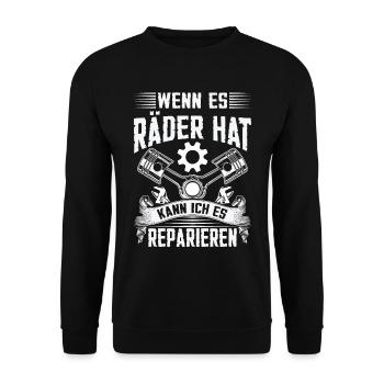 KFZ Mechaniker Auto Öl Zylinder - Unisex Pullover - Schwarz - Vorne - Alina (178cm) & Michal (187cm)
