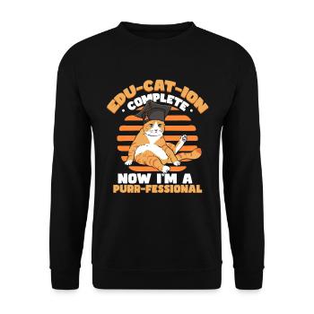 Lustige Abschlusskatze - Unisex Pullover - Schwarz - Vorne - Alina (178cm) & Michal (187cm)