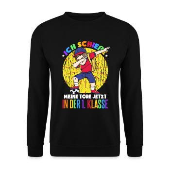 Ich schieße meine Tore jetzt in der 1. Klasse - Unisex Pullover - Schwarz - Vorne - Alina (178cm) & Michal (187cm)