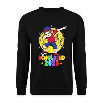 Schulkind 2023 Fußball - Unisex Pullover - Schwarz - Vorne - Alina (178cm) & Michal (187cm)