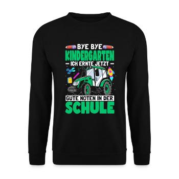 Traktor Einschulung Schulkind Schulanfang - Unisex Pullover - Schwarz - Vorne - Alina (178cm) & Michal (187cm)