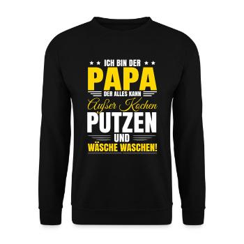 Ich bin der Papa der alles kann - Unisex Pullover - Schwarz - Vorne - Alina (178cm) & Michal (187cm)