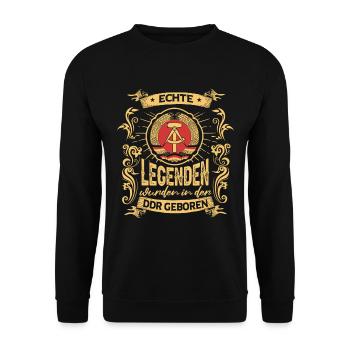 Echte Legenden Wurden In der DDR Geboren - Unisex Pullover - Schwarz - Vorne - Alina (178cm) & Michal (187cm)