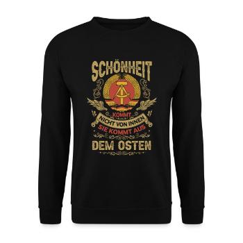 Lustiges Ossi Ostdeutschland DDR - Unisex Pullover - Schwarz - Vorne - Alina (178cm) & Michal (187cm)