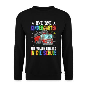 Feuerwehr Einschulung Jungen Schulkind - Unisex Pullover - Schwarz - Vorne - Alina (178cm) & Michal (187cm)