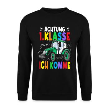 Traktor Erstklässler Schulkind Schultüte - Unisex Pullover - Schwarz - Vorne - Alina (178cm) & Michal (187cm)