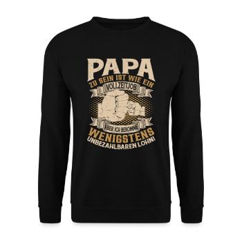 Papa Vatertag 2023 Spruch Geschenkidee - Unisex Pullover - Schwarz - Vorne - Alina (178cm) & Michal (187cm)