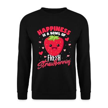 Glück ist eine Schüssel mit frischen Erdbeeren - Unisex Pullover - Schwarz - Vorne - Alina (178cm) & Michal (187cm)