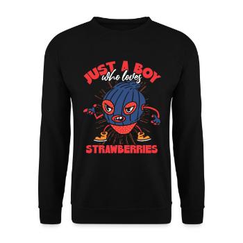 Nur ein Junge, der Erdbeeren liebt - Unisex Pullover - Schwarz - Vorne - Alina (178cm) & Michal (187cm)