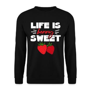 Das Leben ist eine süße Erdbeere - Unisex Pullover - Schwarz - Vorne - Alina (178cm) & Michal (187cm)