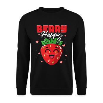 Berry Happy Erdbeere - Unisex Pullover - Schwarz - Vorne - Alina (178cm) & Michal (187cm)