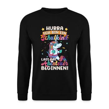 Ich bin ein Schulkind Einschulung - Unisex Pullover - Schwarz - Vorne - Alina (178cm) & Michal (187cm)