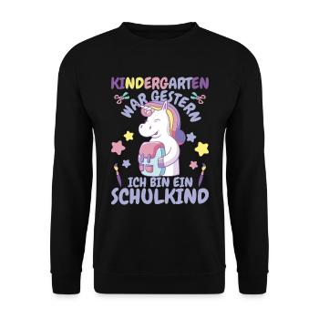 Ich bin ein Schulkind Einhorn - Unisex Pullover - Schwarz - Vorne - Alina (178cm) & Michal (187cm)
