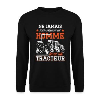 Ne Jamais Sous-Estimer Un Homme Avec Un Tracteur - Sweat-shirt Unisexe - noir - Devant - Alina (178cm) & Michal (187cm)