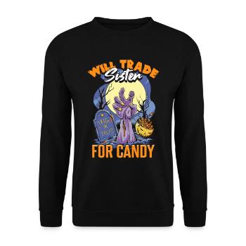 Will Trade Sister For Candy Halloween - Unisex Sweatshirt - black - Front - Alina (178cm) & Michal (187cm)