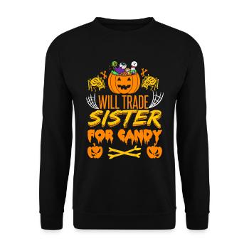 Will Trade Sister For Candy | Halloween Funny - Unisex Sweatshirt - black - Front - Alina (178cm) & Michal (187cm)