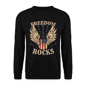 Freedom Rocks American Flag Gitarre - Unisex Pullover - Schwarz - Vorne - Alina (178cm) & Michal (187cm)