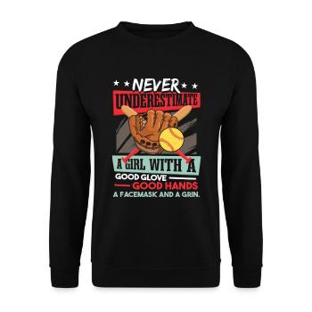 Softball Mädchen Softball Spieler Team Softball - Unisex Pullover - Schwarz - Vorne - Alina (178cm) & Michal (187cm)