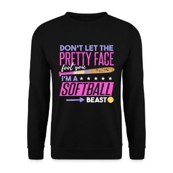 Ich bin ein Softball-Biest - Unisex Pullover - Schwarz - Vorne - Alina (178cm) & Michal (187cm)