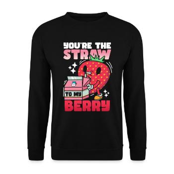 Du bist der Strohhalm zu meiner Beerenerdbeere - Unisex Pullover - Schwarz - Vorne - Alina (178cm) & Michal (187cm)