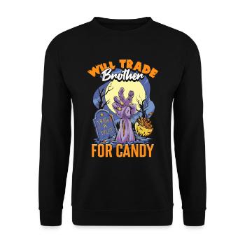 Funny Halloween Will Trade Brother For Candy - Unisex Sweatshirt - black - Front - Alina (178cm) & Michal (187cm)