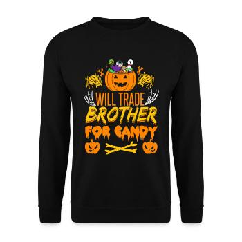 Will Trade Brother For Candy | Halloween Funny - Unisex Sweatshirt - black - Front - Alina (178cm) & Michal (187cm)