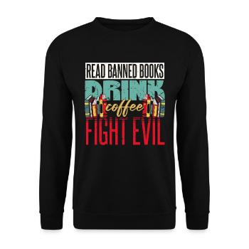 Read Banned Books Drink Coffee - Unisex Sweatshirt - black - Front - Alina (178cm) & Michal (187cm)