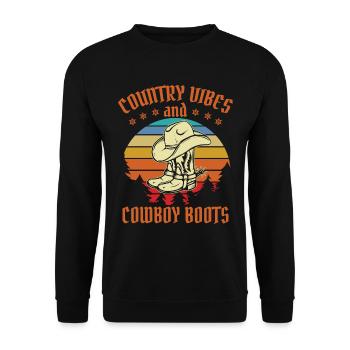 Country-Vibes und Cowboystiefel - Unisex Pullover - Schwarz - Vorne - Alina (178cm) & Michal (187cm)