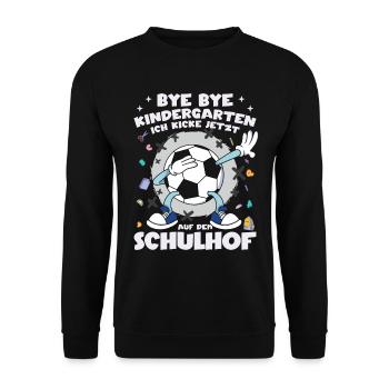Ich Kicke Jetzt Auf Dem Schulhof Einschulung 2023 - Unisex Pullover - Schwarz - Vorne - Alina (178cm) & Michal (187cm)
