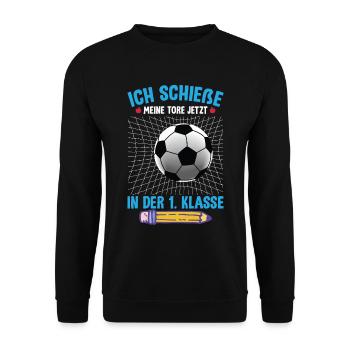Fußball Einschulung Schulkind 1. Klasse - Unisex Pullover - Schwarz - Vorne - Alina (178cm) & Michal (187cm)