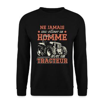 Ne Jamais Sous-Estimer Un Homme Avec Un Tracteur - Sweat-shirt Unisexe - noir - Devant - Alina (178cm) & Michal (187cm)
