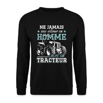 Ne Jamais Sous-Estimer Un Homme Avec Un Tracteur - Sweat-shirt Unisexe - noir - Devant - Alina (178cm) & Michal (187cm)