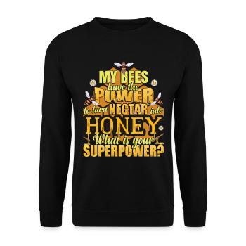 Meine Bienen haben die Macht, Nektar in Honig zu verwandeln - Unisex Pullover - Schwarz - Vorne - Alina (178cm) & Michal (187cm)