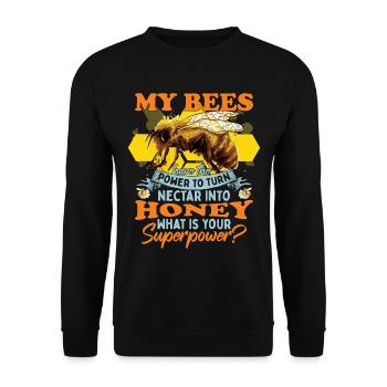 Meine Bienen haben die Macht, Nektar in Honig zu verwandeln - Unisex Pullover - Schwarz - Vorne - Alina (178cm) & Michal (187cm)