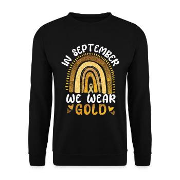 En septembre, nous portons Gold Childhood Cancer - Sweat-shirt Unisexe - noir - Devant - Alina (178cm) & Michal (187cm)
