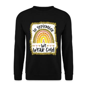 En septembre, nous portons Gold Childhood Cancer - Sweat-shirt Unisexe - noir - Devant - Alina (178cm) & Michal (187cm)
