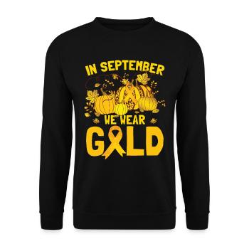 En septembre, nous portons Gold Childhood Cancer - Sweat-shirt Unisexe - noir - Devant - Alina (178cm) & Michal (187cm)
