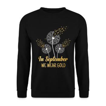 En septembre, nous portons Gold Childhood Cancer - Sweat-shirt Unisexe - noir - Devant - Alina (178cm) & Michal (187cm)