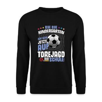 Fußball Einschulung Jungen Geschenk - Unisex Pullover - Schwarz - Vorne - Alina (178cm) & Michal (187cm)