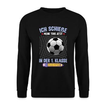 1. Klasse Einschulung Fußball - Unisex Pullover - Schwarz - Vorne - Alina (178cm) & Michal (187cm)