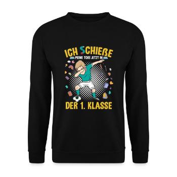 Einschulung Grundschule 1. Klasse Fußball - Unisex Pullover - Schwarz - Vorne - Alina (178cm) & Michal (187cm)