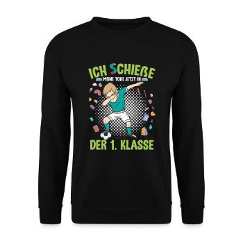 Dabbender Fußballer Schulkind Einschulung - Unisex Pullover - Schwarz - Vorne - Alina (178cm) & Michal (187cm)