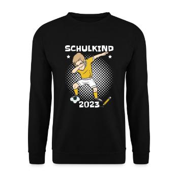Schulkind 2023 Fußball - Unisex Pullover - Schwarz - Vorne - Alina (178cm) & Michal (187cm)