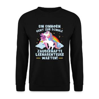 Einschulung Einhorn Mädchen Grundschule - Unisex Pullover - Schwarz - Vorne - Alina (178cm) & Michal (187cm)