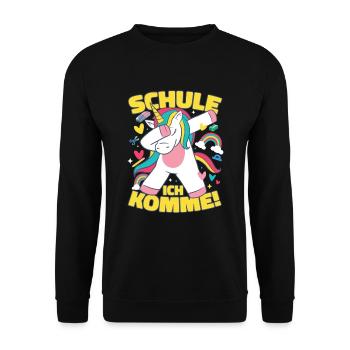 Einhorn Schulkind 2023 Schule Ich Komme - Unisex Pullover - Schwarz - Vorne - Alina (178cm) & Michal (187cm)