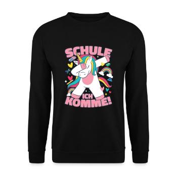 Schule Ich Komme Einhorn - Unisex Pullover - Schwarz - Vorne - Alina (178cm) & Michal (187cm)