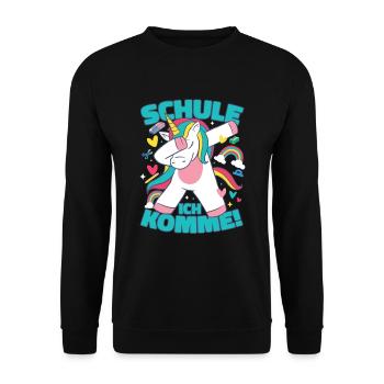 Schule Ich Komme Grundschule Einhorn - Unisex Pullover - Schwarz - Vorne - Alina (178cm) & Michal (187cm)