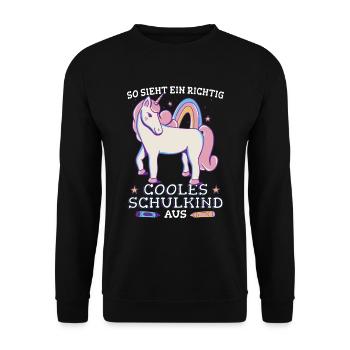 Einhorn Schulkind Regenbogen Grundschule - Unisex Pullover - Schwarz - Vorne - Alina (178cm) & Michal (187cm)